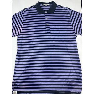 Peter Millar Polo Shirt Large Purple Black Striped Short Sleeve Cotton Golf Mens